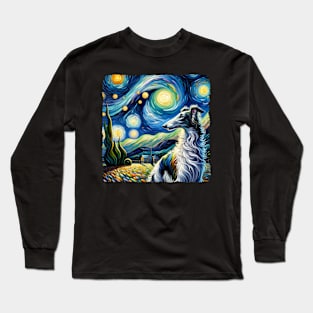 Starry Borzoi Dog Portrait - Pet Portrait Long Sleeve T-Shirt